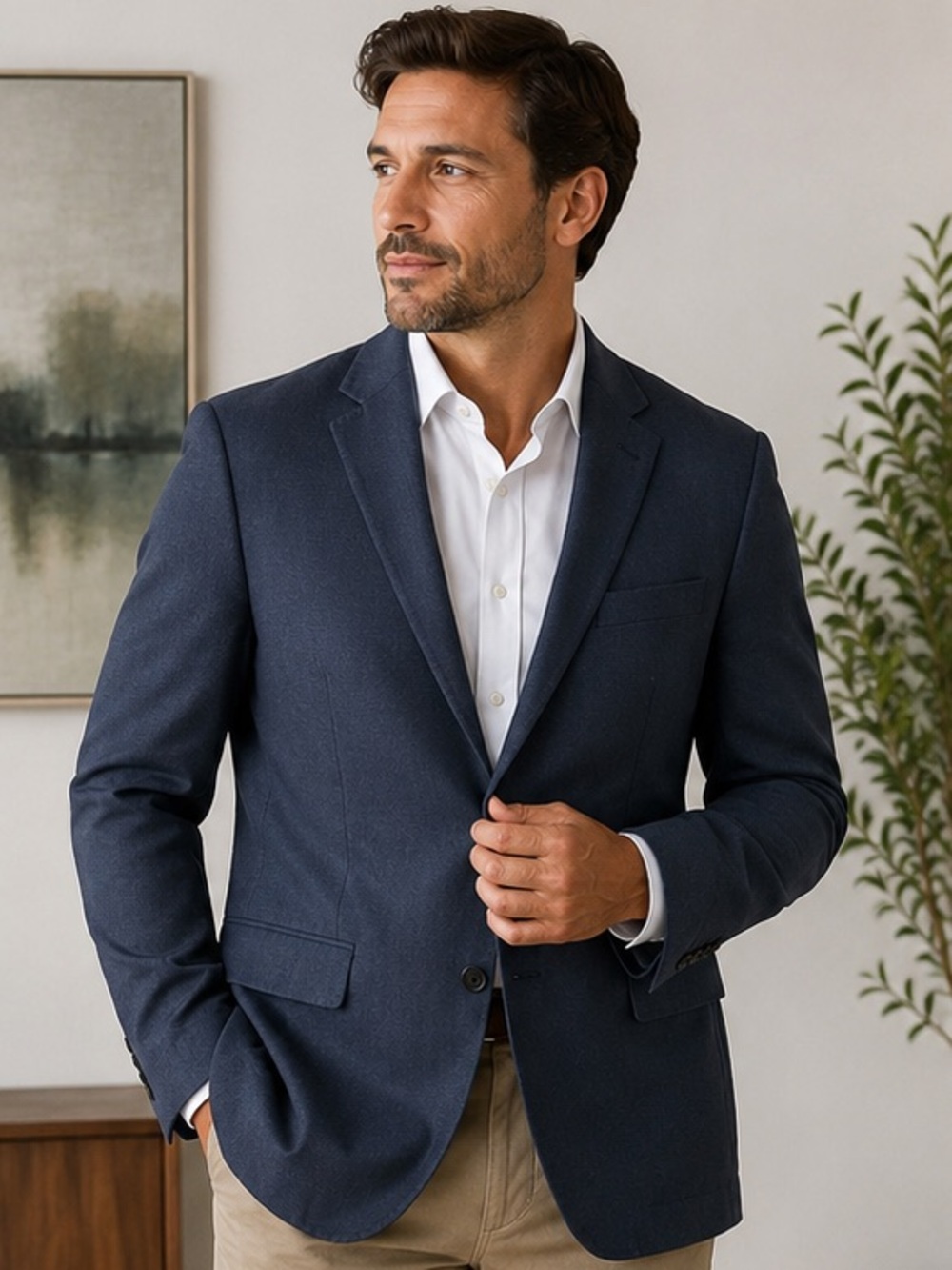 jf j.ferrar Slim Fit Jacket in Navy and White Glen Plaid